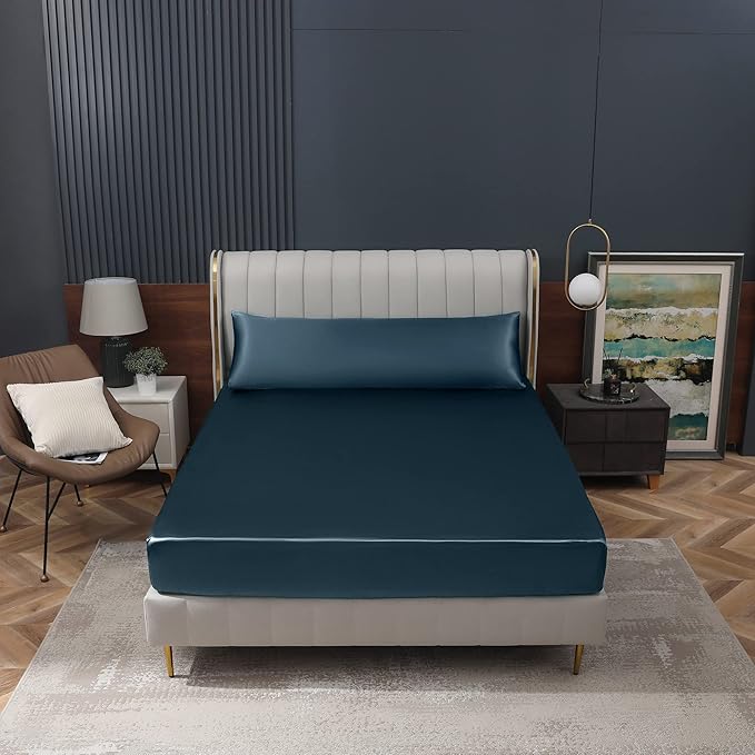 Homiest Deep Sea Blue Satin Fitted Sheet King Size, Deep Pocket, Luxury & Ultra - Image 8