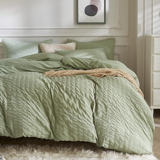 JELLYMONI Light Green Duvet Cover Twin Size, Soft Breathable Seersucker Duvet by JELLYMONI