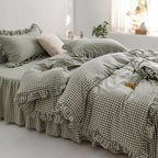 MKXI Sage Green Gingham Duvet Cover Queen, 3-Piece Ruffled Bedding Set - Image 3