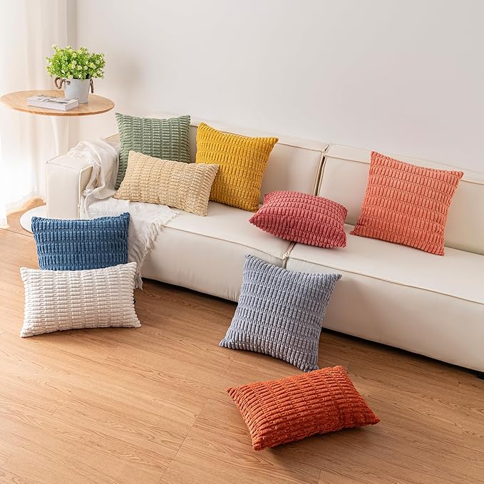 Aegero Pack of 2 Corduroy Decorative Throw Pillow Covers 18x18 InchSoft Boho - Image 7