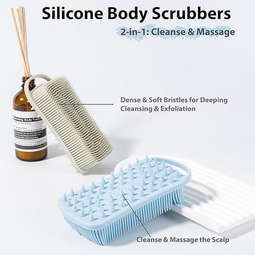 2 PC Silicone Body Scrubber, 2 in 1 Exfoliating Shower Bath Scrubber, Soft - Image 2