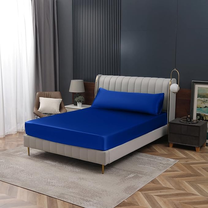 Homiest Royal Blue Satin Fitted Sheet King Size, Deep Pocket, Luxury & Ultra - Image 7