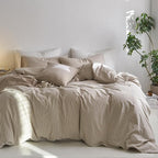 MooMee Striped Duvet Cover Set 100% Washed Cotton Linen Like Textured by MOOMEE