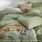 JELLYMONI Light Green Duvet Cover Queen Size, Soft Breathable Seersucker Duvet - Image 4