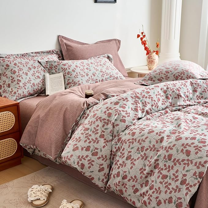mixinni King Size Jacquard Duvet Cover Set – 100% Washed Cotton Floral Textured - Image 2