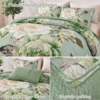 WONGS BEDDING Sage Green Floral Quilt Set King, 3 Pieces Elegant Flower - Image 5
