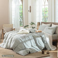 MooMee Striped Duvet Cover Set 100% Washed Cotton Linen Like Textured - Image 2