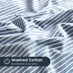 Wake In Cloud - Striped Cotton Duvet Cover Set, 100% Washed Cotton Textured - Image 6