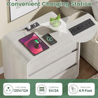 White Nightstand Set of 2 with Charging Station, 23.2" Wide Wood Night Stand - Image 4