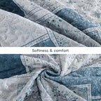 Xruibed Blue Boho Quilt Set Queen Size, 3 Pieces Plaid Floral Bedspread - Image 8