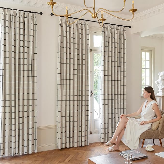 Plaid Pinch Pleated Curtains - Image 2
