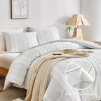 WARMDERN Light Grey Striped Weave Duvet Cover Twin Size, Microfiber Textured - Image 2