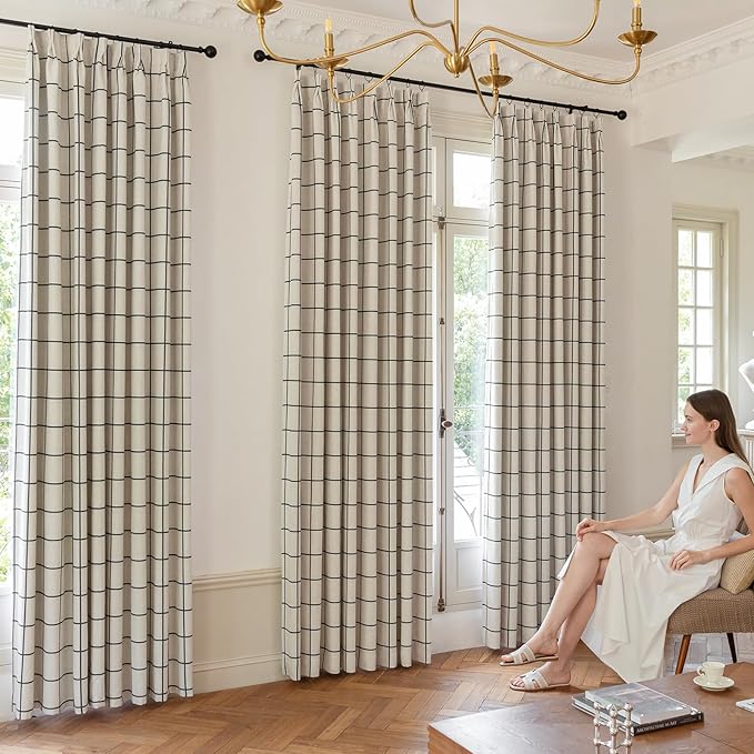 Plaid Pinch Pleated Curtains - Image 2