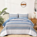 WONGS BEDDING Boho Queen Quilt Set, Light Blue Bohemian Queen Quilt Bedding Set by WONGSBEDDING