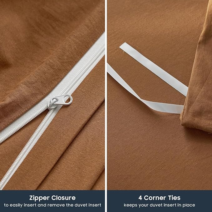 Wake In Cloud - Cotton Duvet Cover Set, King Size, Caramel Terracotta, 100% - Image 8