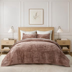 EVERGRACE Velvet Quilt Set King Size, Luxurious Soft Striped Channel Bedding Set by EverGrace