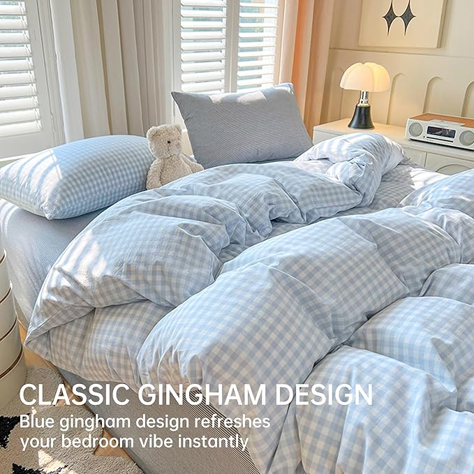 BOLINLIVING Gingham Duvet Cover Twin Size, Microfiber Bedding Set - Image 2