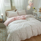 mixinni White Pink Floral Duvet Cover Queen Size Girls Garden Style 100% Cotton - Image 4