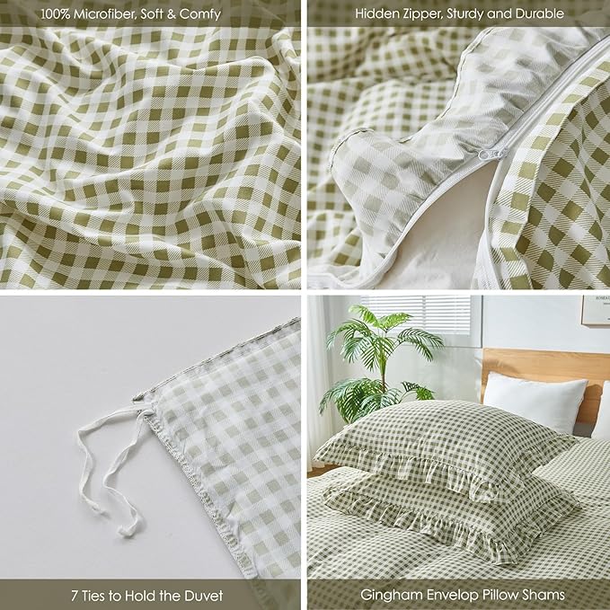 Gingham Duvet Cover King Size, 3 Pieces Soft Breathable Microfiber Plaid - Image 2
