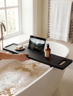 Tinamo Acacia Bathtub Caddy Tray Table | 39x9.8 Inch Large Bath Tub Wooden | - Image 5