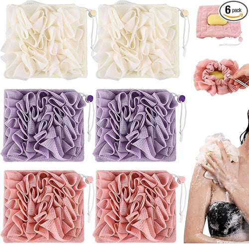 6 Pcs Washcloth Loofah Combo, 2 in 1 Bath Loofah Sponge by Swiffen