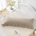 Taupe/White Plaid Ruffled Body Pillow Cover Washed Cotton Farmhouse Checkered - Image 3