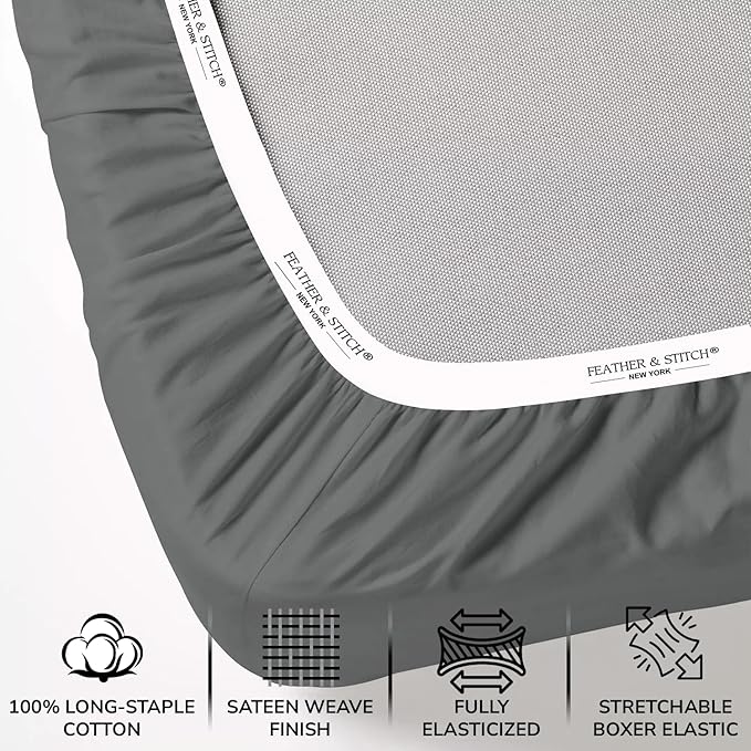 Feather & Stitch Fitted Bottom Sheet Only Queen Size 500 TC-1 Piece 100% Cotton - Image 2