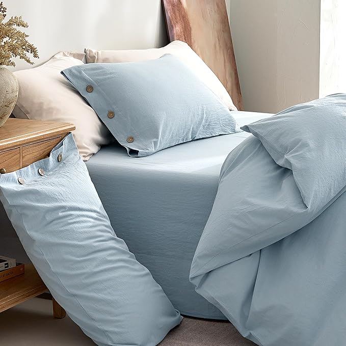 JELLYMONI 100% Washed Cotton Duvet Cover King – Soft, Breathable Linen-Look - Image 9