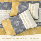 DJY Yellow Boho Quilt Set Queen Size, Striped Floral Yellow and Grey Bedspread - Image 7