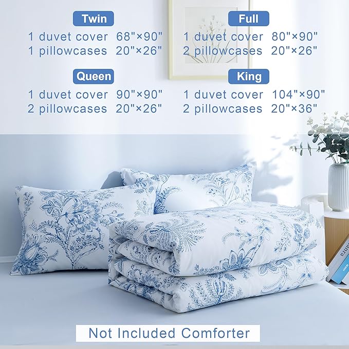 BOLINLIVING Floral Duvet Cover Queen Size 3 Pieces, Flower Duvet Cover - Image 7