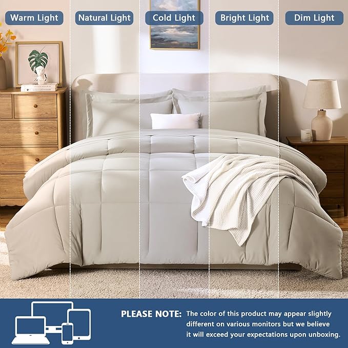 CozyLux Queen Comforter Set Beige - Image 5
