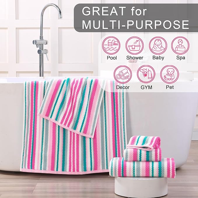 Pink Soft Towel Set, 1 Bath 28"x52", 1 Hand 16"x27", 1 Wash Cloth 13"x13 - Image 5