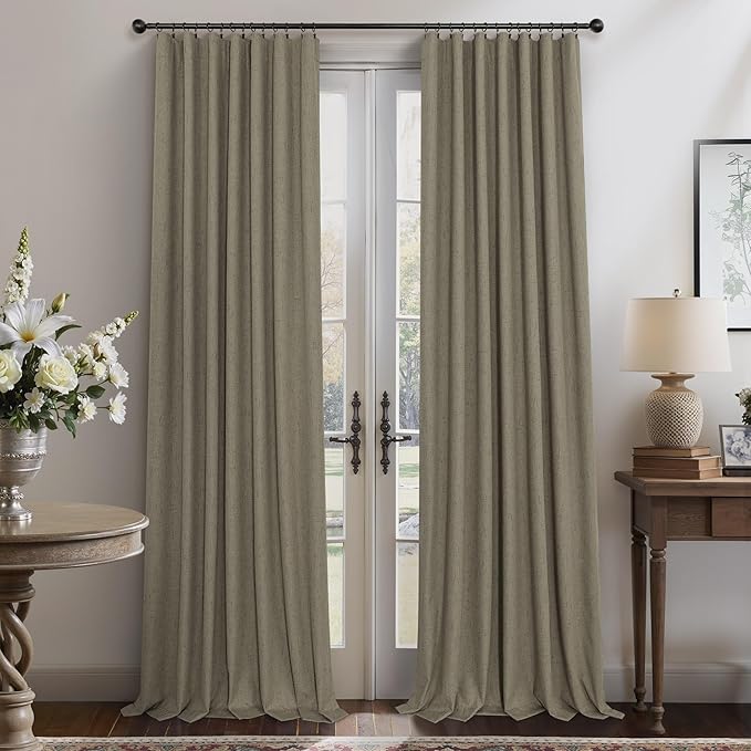 Dark Taupe Neutral Blackout Curtains 96 Inch Long 2 Panel Insulated Sliding - Image 7