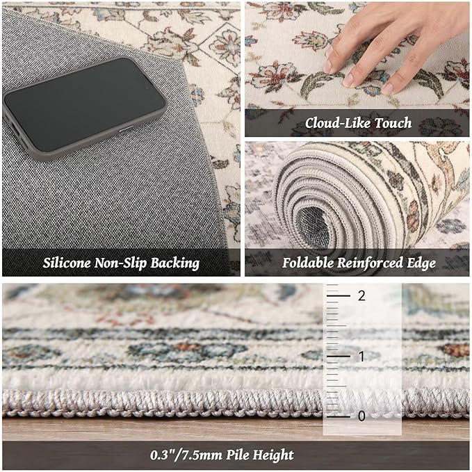 Washable 5x7 Area Rugs for Living Room, Boho Non-Slip Vintage Distress Rugs for - Image 5