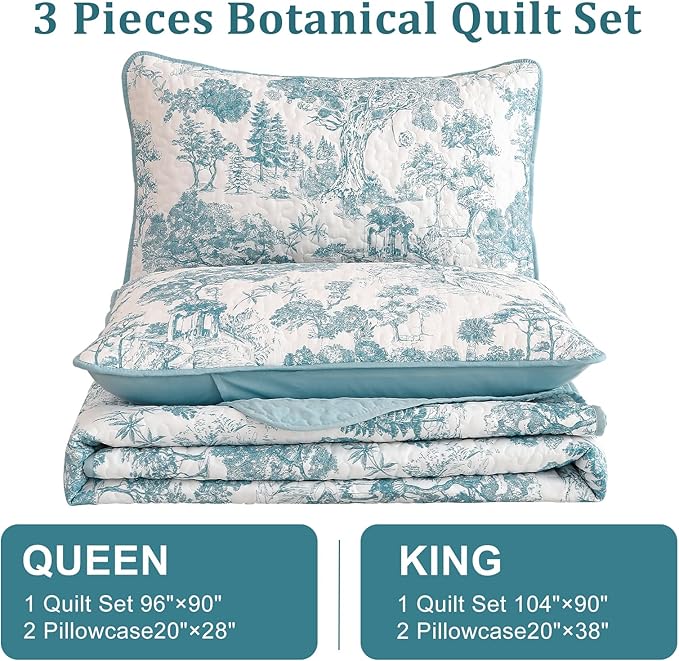 WONGS BEDDING Botanical Quilt Set Queen Size - Image 7