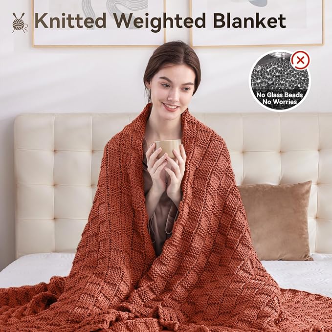 Knitted Weighted Blanket for Adult, No Beads Heavy Blanket 50” x 60'' 10lbs - Image 5