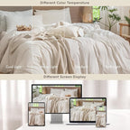 MooMee Striped Duvet Cover Set 100% Washed Cotton Linen Like Textured - Image 7