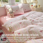 BOLINLIVING Pink Bow Duvet Cover King Size, Girls Cute Striped Bowknot Yellow - Image 2