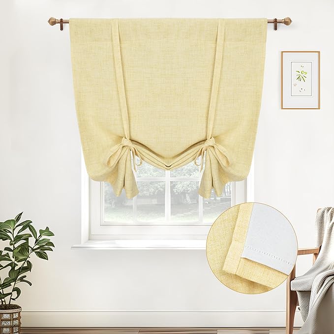 DriftAway Double Layer Linen Blackout Tie Up Curtains Thermal Insulated Fully by DriftAway