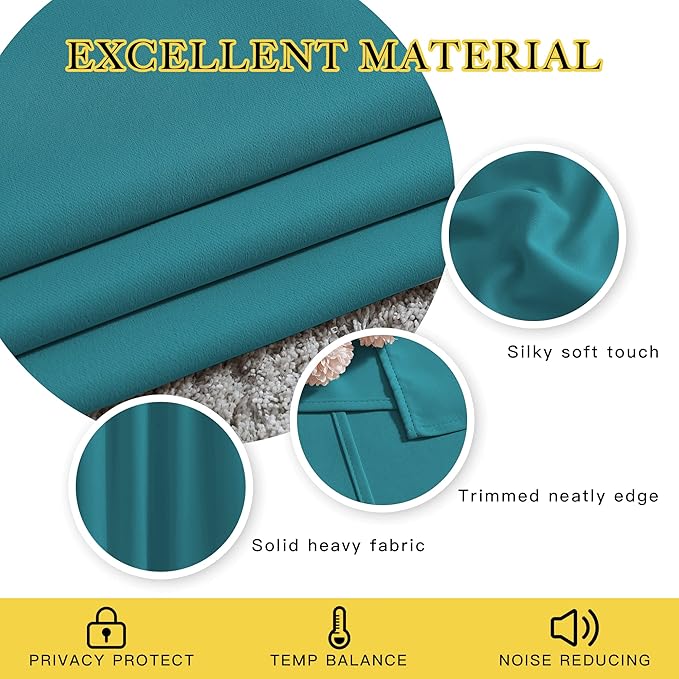 NICETOWN Blackout Peacock Teal Curtains 84 inches Long, Grommet Room Darkening - Image 4