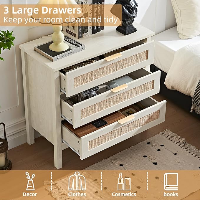 LEYAOYAO 31.5" Wide Rattan Night Stand, Large Boho Nightstand, Bedside Table - Image 6
