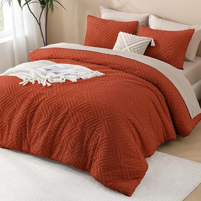 Andency Burnt Orange Oversized King Comforter 120"x120", 3 Pieces Terracotta - Image 6