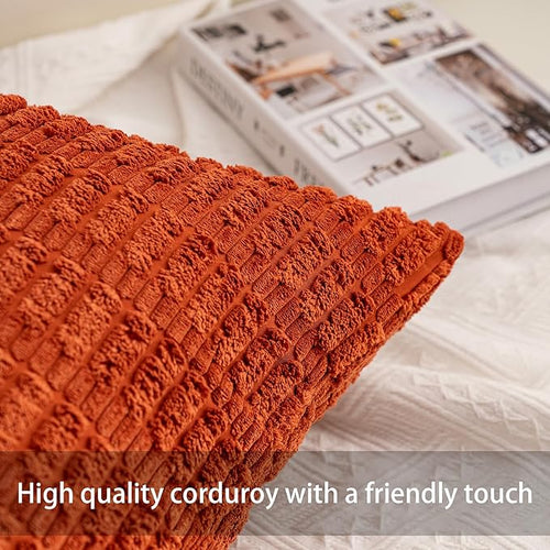 Aegero Pack of 2 Corduroy Decorative Throw Pillow Covers 26x26 InchSoft Striped - Image 2