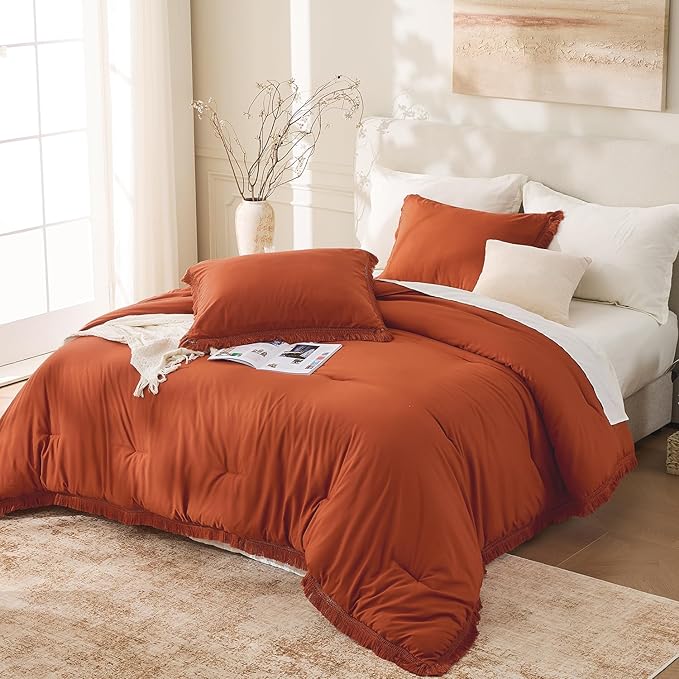 Andency King Size Comforter Set Burnt Orange, 3 Pieces Boho Terracotta Soft - Image 6