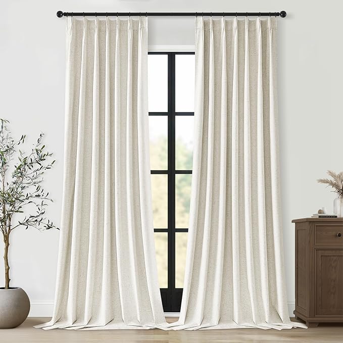 Topfinel 132 Inches Long Extra Long Pinch Pleat Faux Linen Curtains by Topfinel