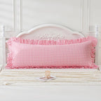 Pink/White Gingham Body Pillow Sham 20x54 inches, 100% Washed Cotton Ruffled - Image 2