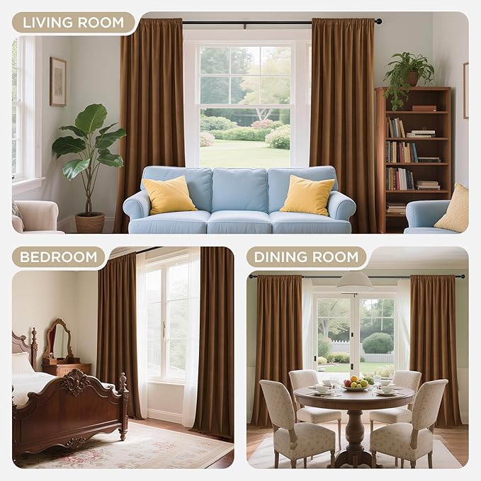 Joydeco Golden Brown 100% Blackout Curtains 108 Inch 2 Panels, Luxury Thermal - Image 8