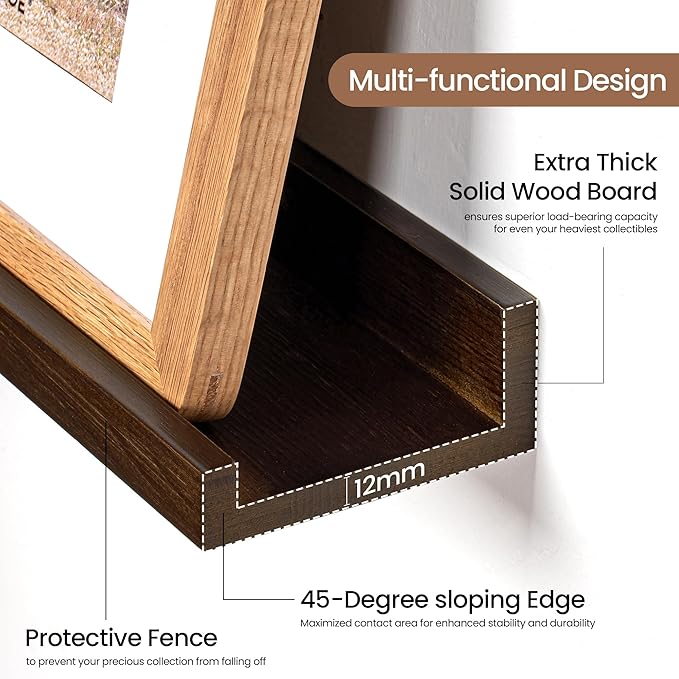 Fun Memories Picture Ledge Shelf, Solid Pine Wood Floating Shelves Set of 4 - Image 4