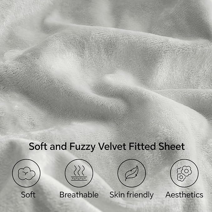 BEDELITE Velvet Fitted Sheet and Pillowcase Set, Luxury Soft Fuzzy Bottom Sheet - Image 3