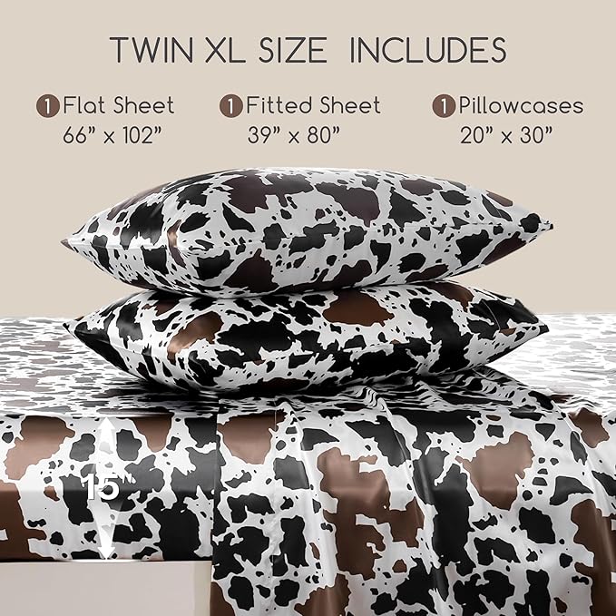 MR&HM Satin Sheets with Elastic Corner Straps, Twin XL Size 3-Piece Silky - Image 2